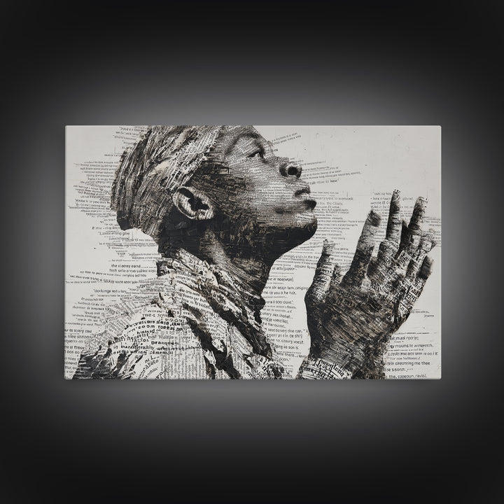 Praying Black Woman In Typography Portrait Wall Art, Spiritual Wall Decor, African American Art, Empowerment Gift For Her