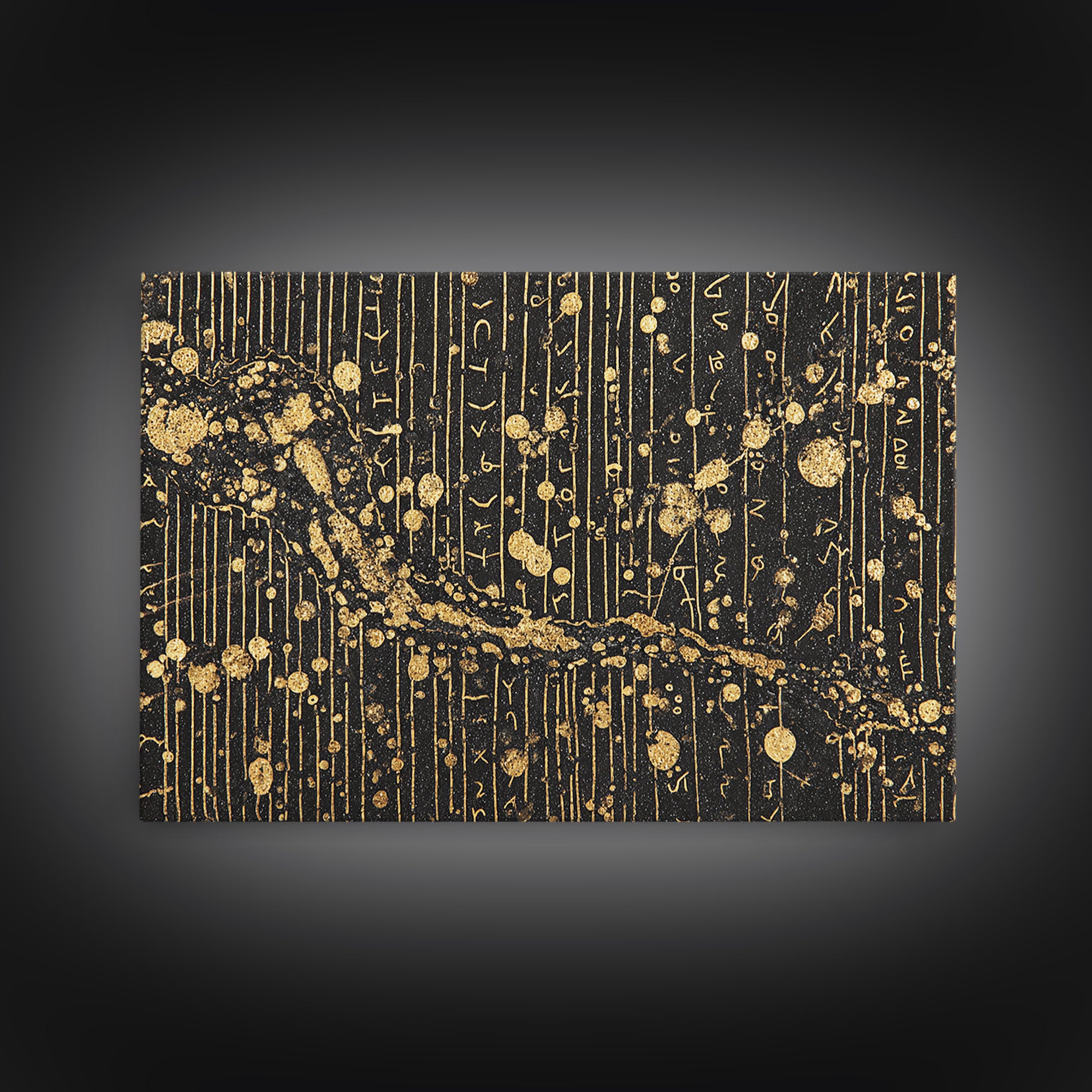 Black Gold Ancient Script Abstract Wall Art, African Inspired Luxury Canvas Decor, Textured Tribal Pattern Home Accent Print