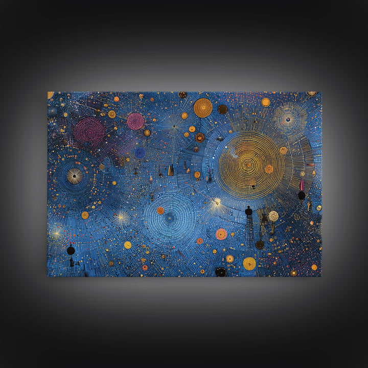 Blue Celestial Dot Pattern Canvas Print, Abstract African Art, Cosmic Tribal Wall Decor, Modern Cultural Home Decor Accent