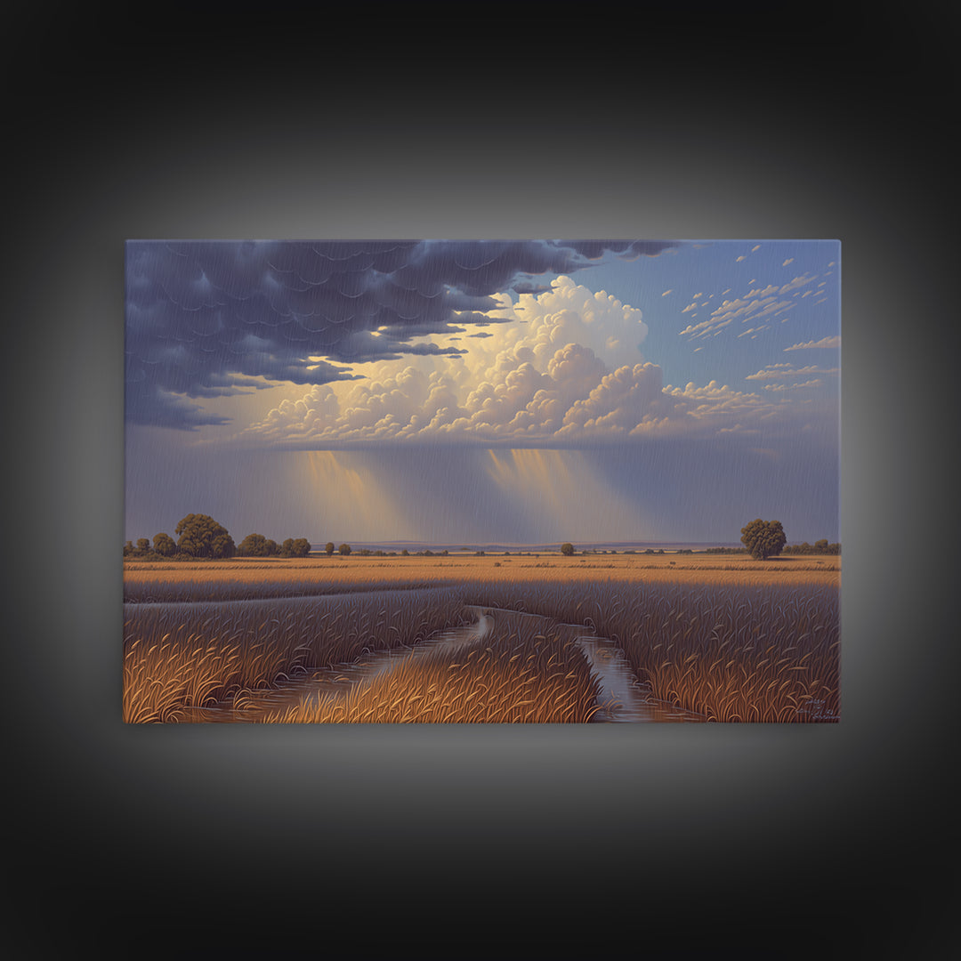 Golden Wetland Storm Over African Savanna Wall Art, Dramatic Landscape Canvas Print, Safari Decor, Earth Tone Home Decor