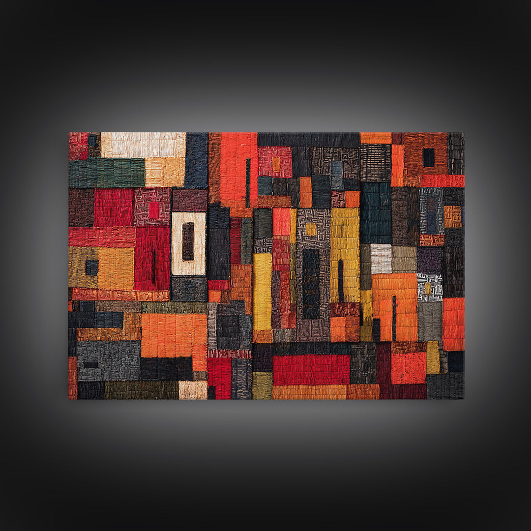 Red Black African Textile Patchwork Wall Art, Abstract African Art Print, Kuba Cloth Decor, Modern Tribal Home Decor Gift