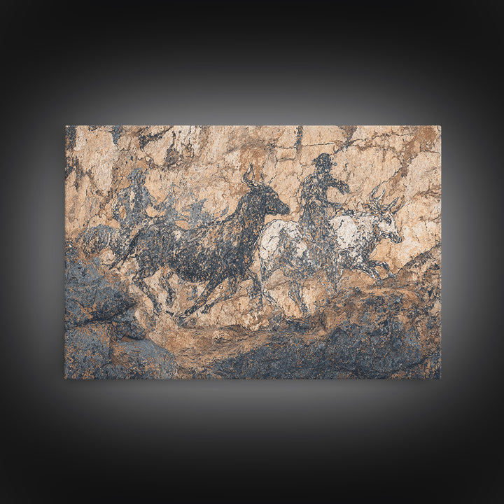 Ancient Cave Horse And Antelope Wall Art, African Safari Art Print, Rustic Rock Painting, Earth Tone Cultural Decor Gift