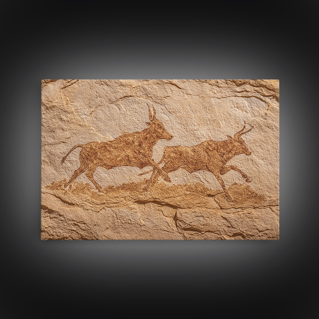 Sepia Antelope Cave Painting Canvas Print, Ancient African Art, Tribal Animal Rock Art, Neutral Safari Home Wall Decor Gift
