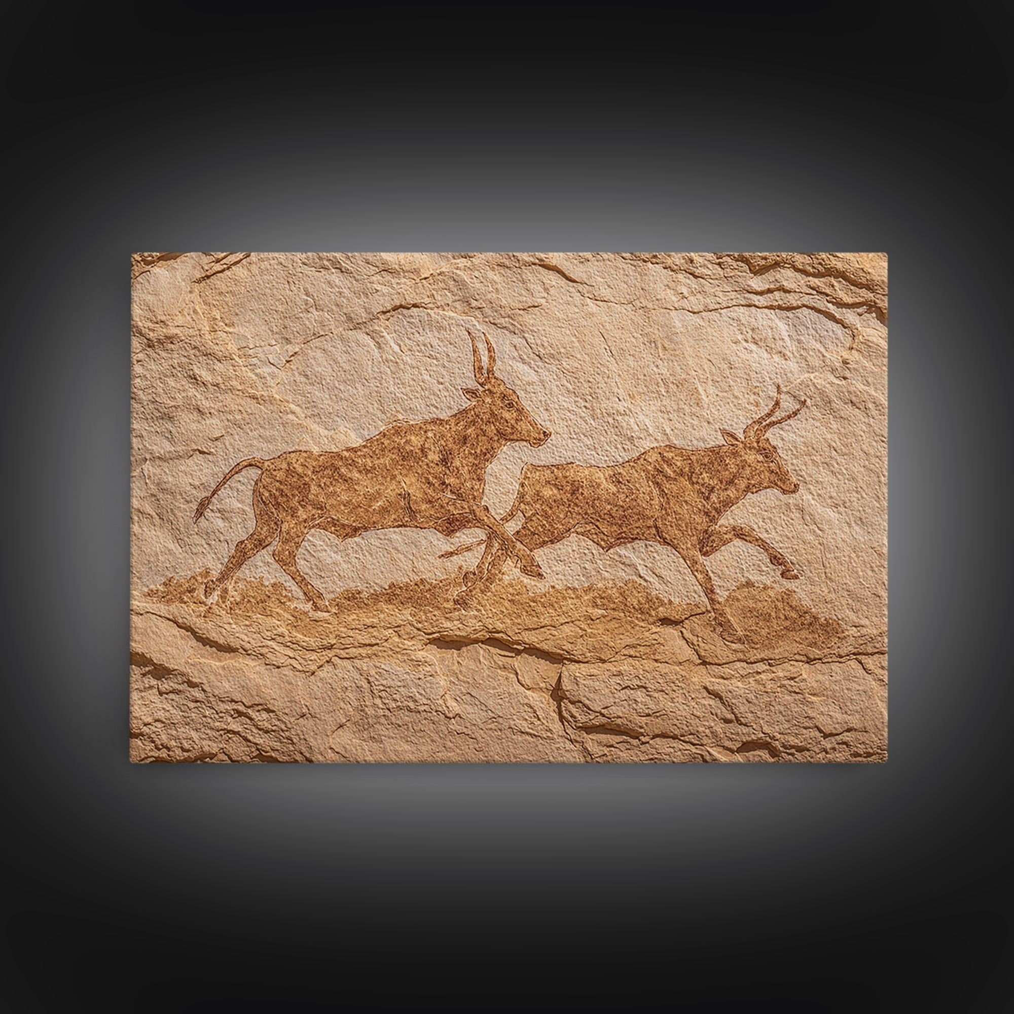 Sepia Antelope Cave Painting Canvas Print, Ancient African Art, Tribal Animal Rock Art, Neutral Safari Home Wall Decor Gift