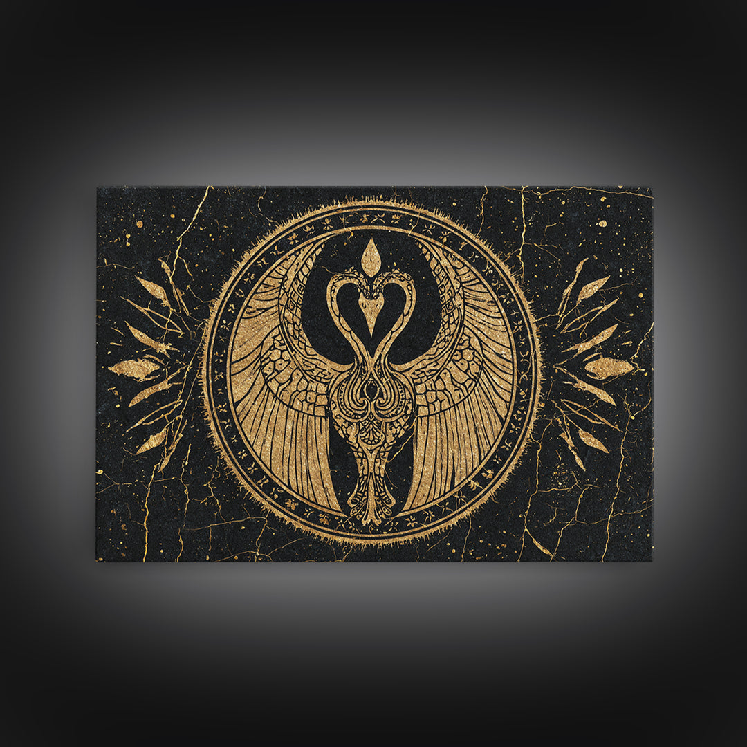 Black Gold Swan Emblem Wall Art, African Inspired Symbol Canvas, Spiritual Wall Decor, Elegant Home Art, Luxury Canvas Print