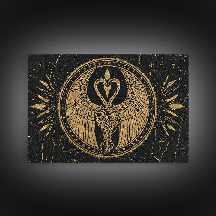 Black Gold Swan Emblem Wall Art, African Inspired Symbol Canvas, Spiritual Wall Decor, Elegant Home Art, Luxury Canvas Print