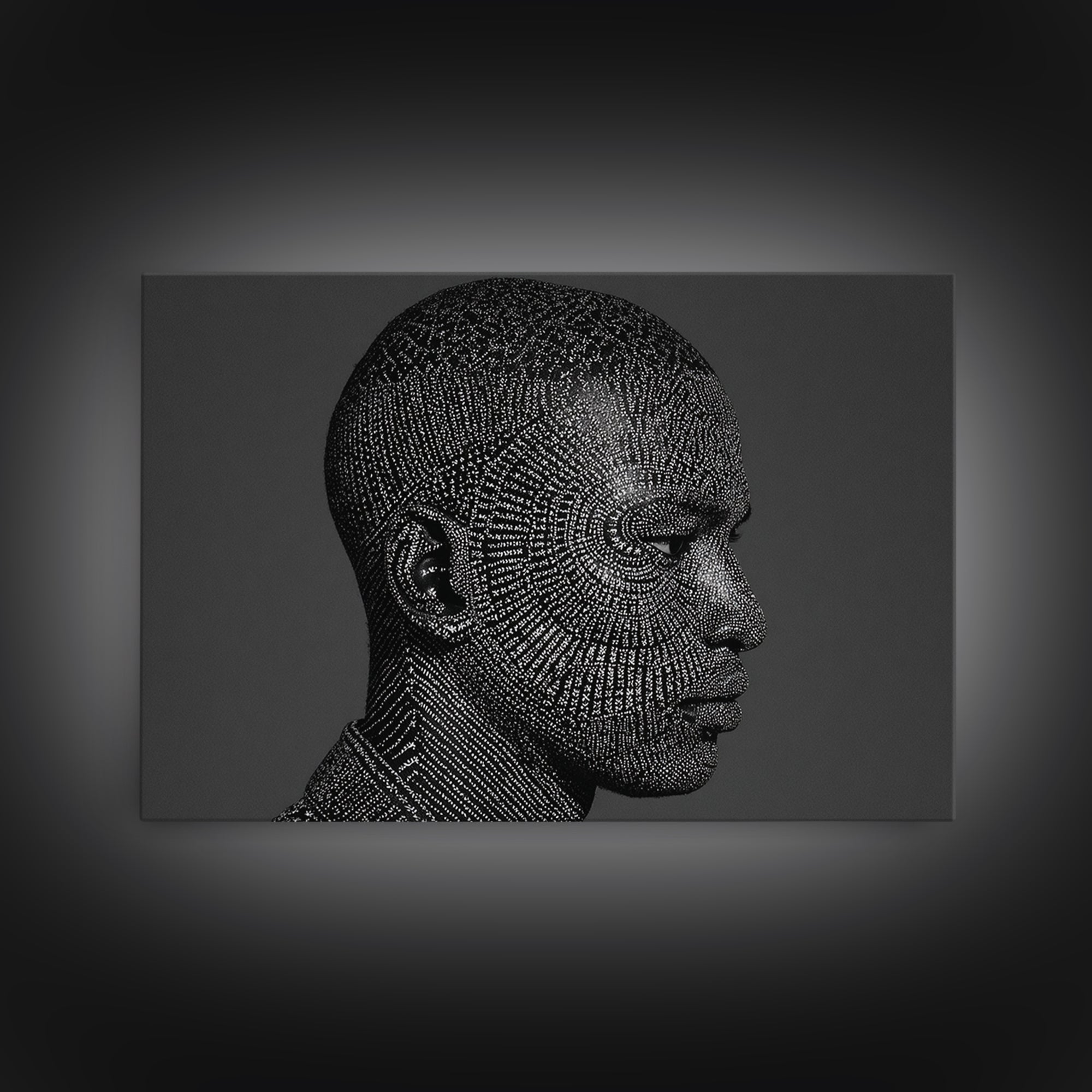 Black Male Profile Dot Portrait Wall Art, Modern Black Art, Afrocentric Decor, Textured Art Print, Masculine Office Decor