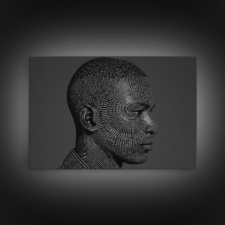 Black Male Profile Dot Portrait Wall Art, Modern Black Art, Afrocentric Decor, Textured Art Print, Masculine Office Decor