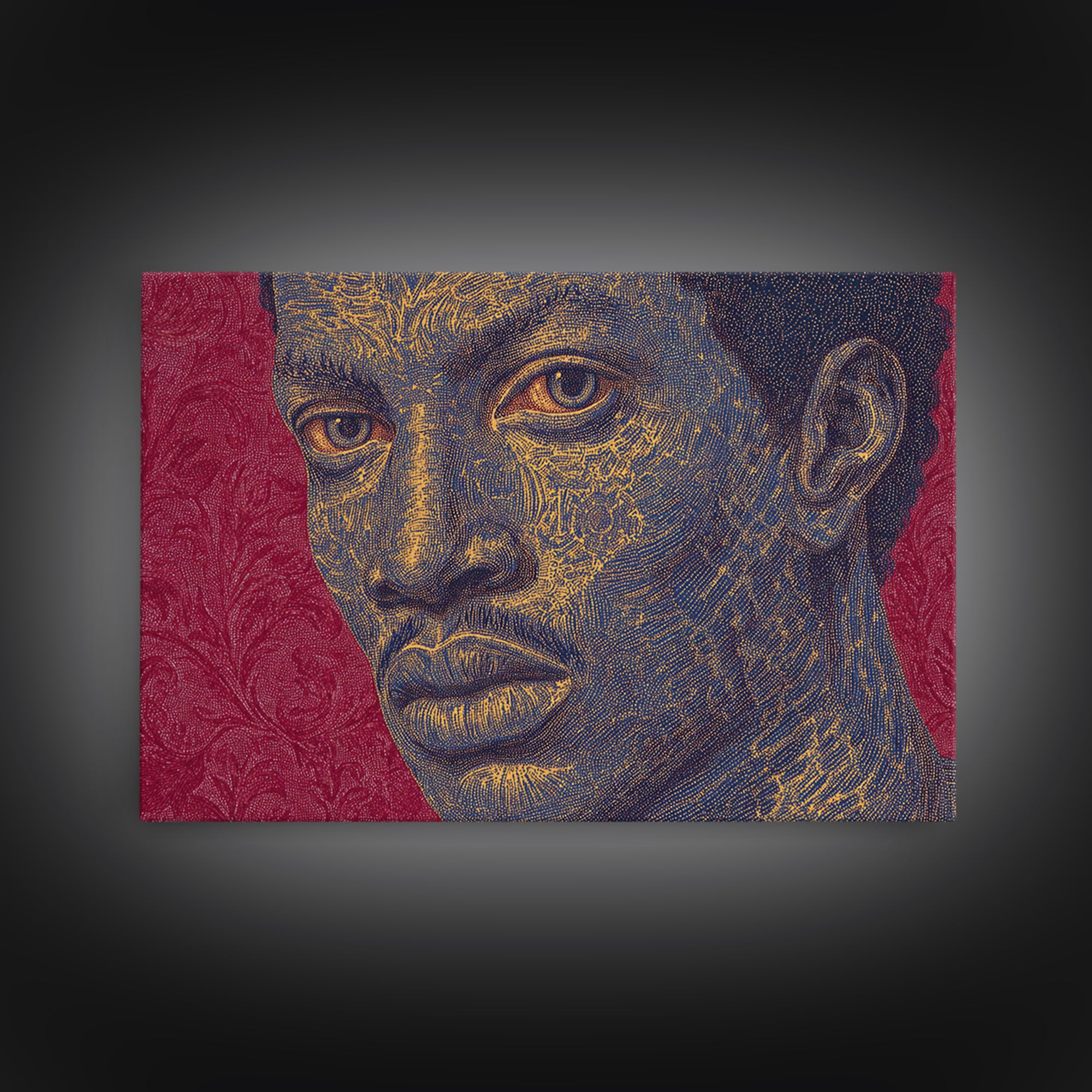 Gold Line Black Man Portrait Wall Art, African American Art, Modern Portrait Art, Magenta Background, Bold Home Decor Gift