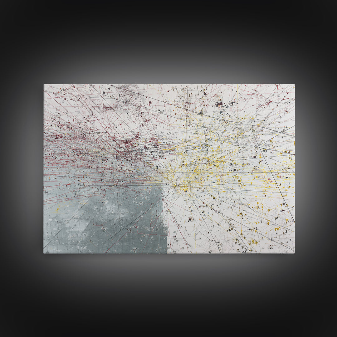 Red Yellow Network Abstract Painting, Minimalist Modern Wall Art, Contemporary Office Decor, Large Canvas Print Gift Artwork