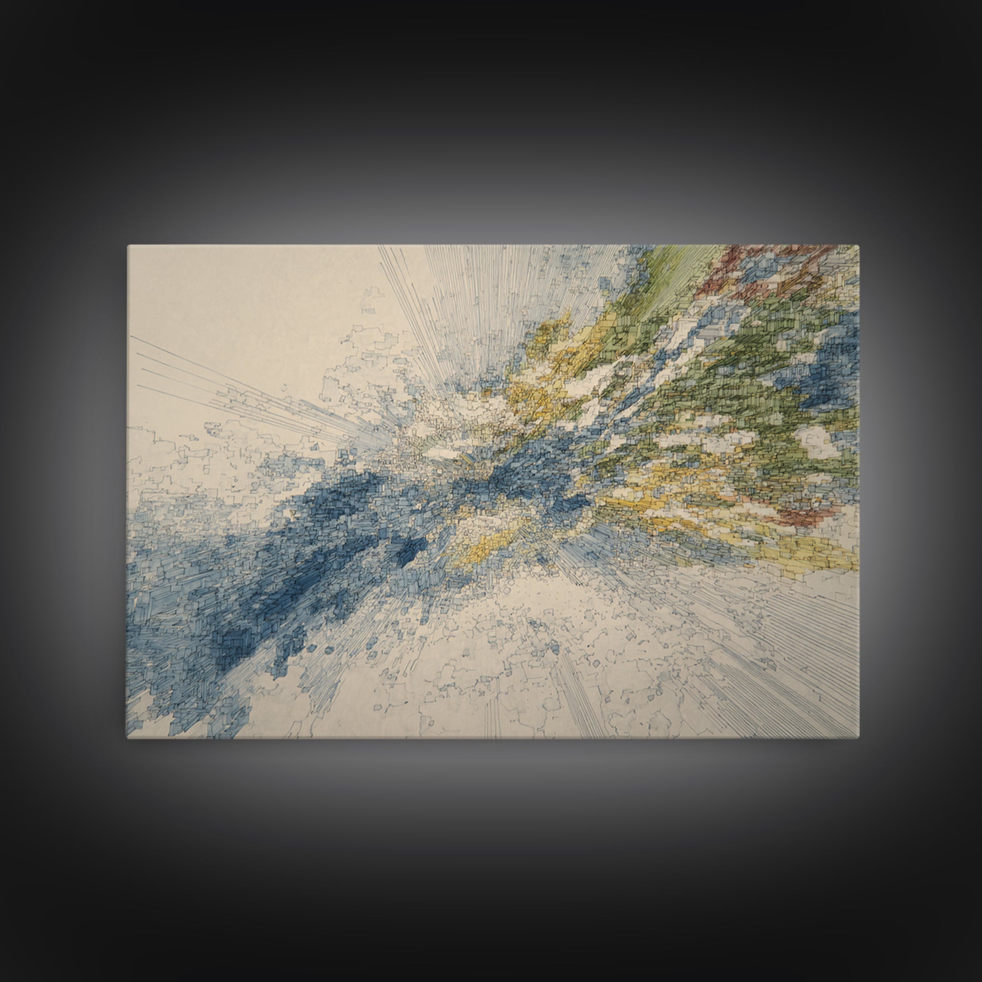 Blue Gold Abstract Data Landscape, Geometric Line Wall Art, Modern Office Decor, Contemporary Canvas Print Artwork Home Decor Gift
