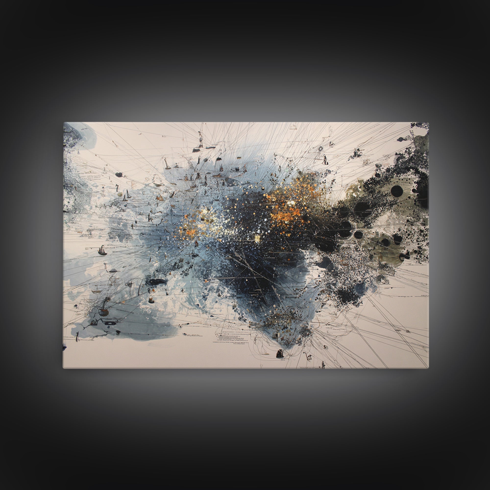 Black Gold Abstract Explosion Painting, Modern Minimalist Wall Art, Contemporary Office Decor, Large Canvas Print Artwork