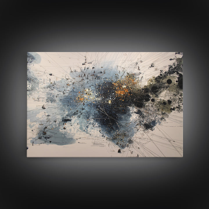 Black Gold Abstract Explosion Painting, Modern Minimalist Wall Art, Contemporary Office Decor, Large Canvas Print Artwork