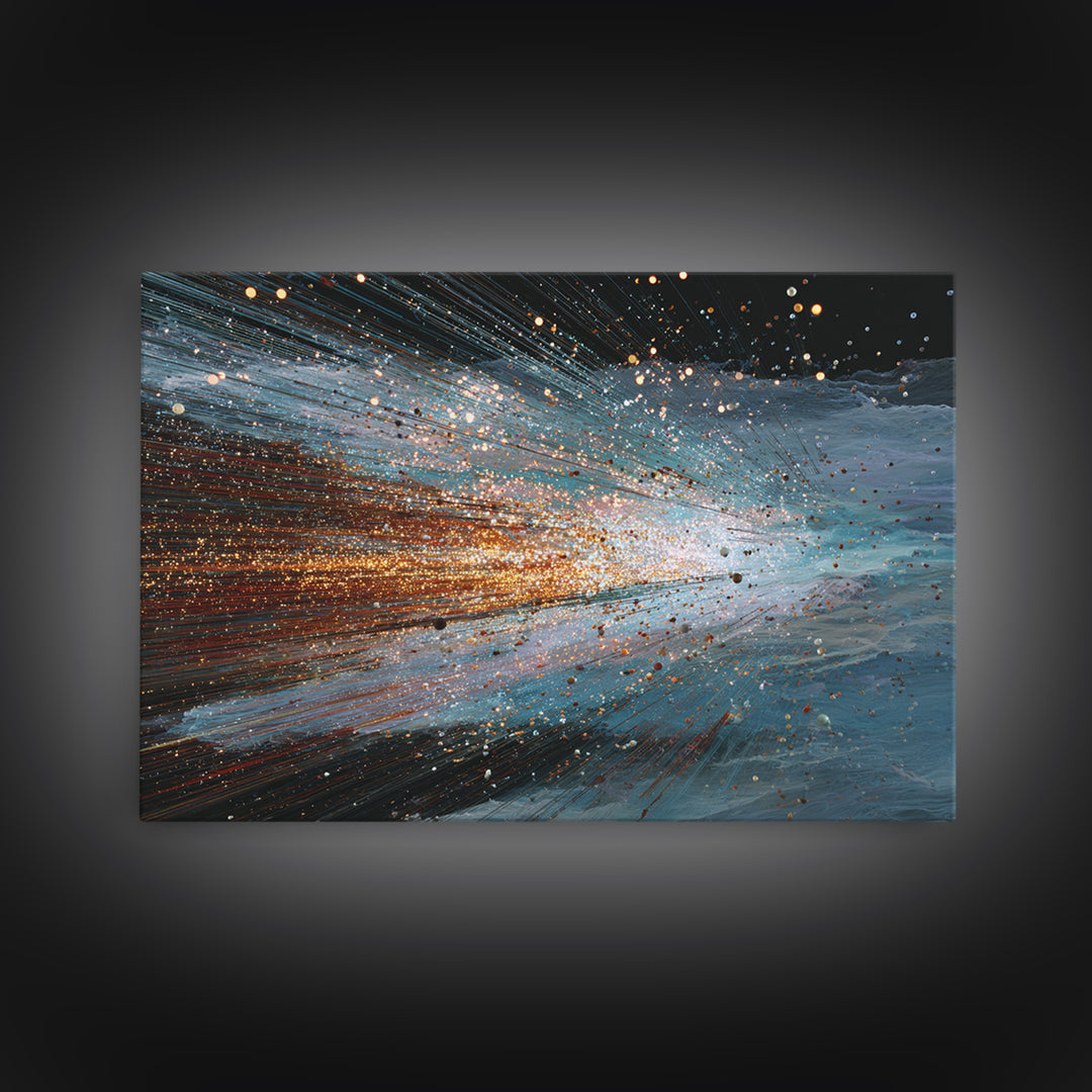 Blue Orange Energy Wave Abstract, Dynamic Motion Wall Art, Modern Office Decor, Contemporary Canvas Print Gift For Him Artwork