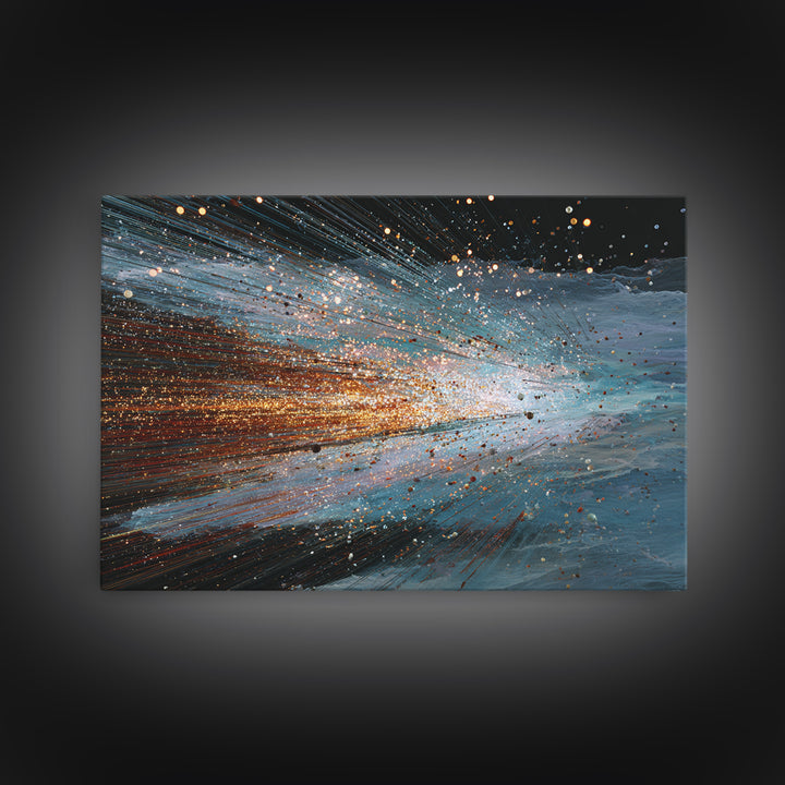 Blue Orange Energy Wave Abstract, Dynamic Motion Wall Art, Modern Office Decor, Contemporary Canvas Print Gift For Him Artwork