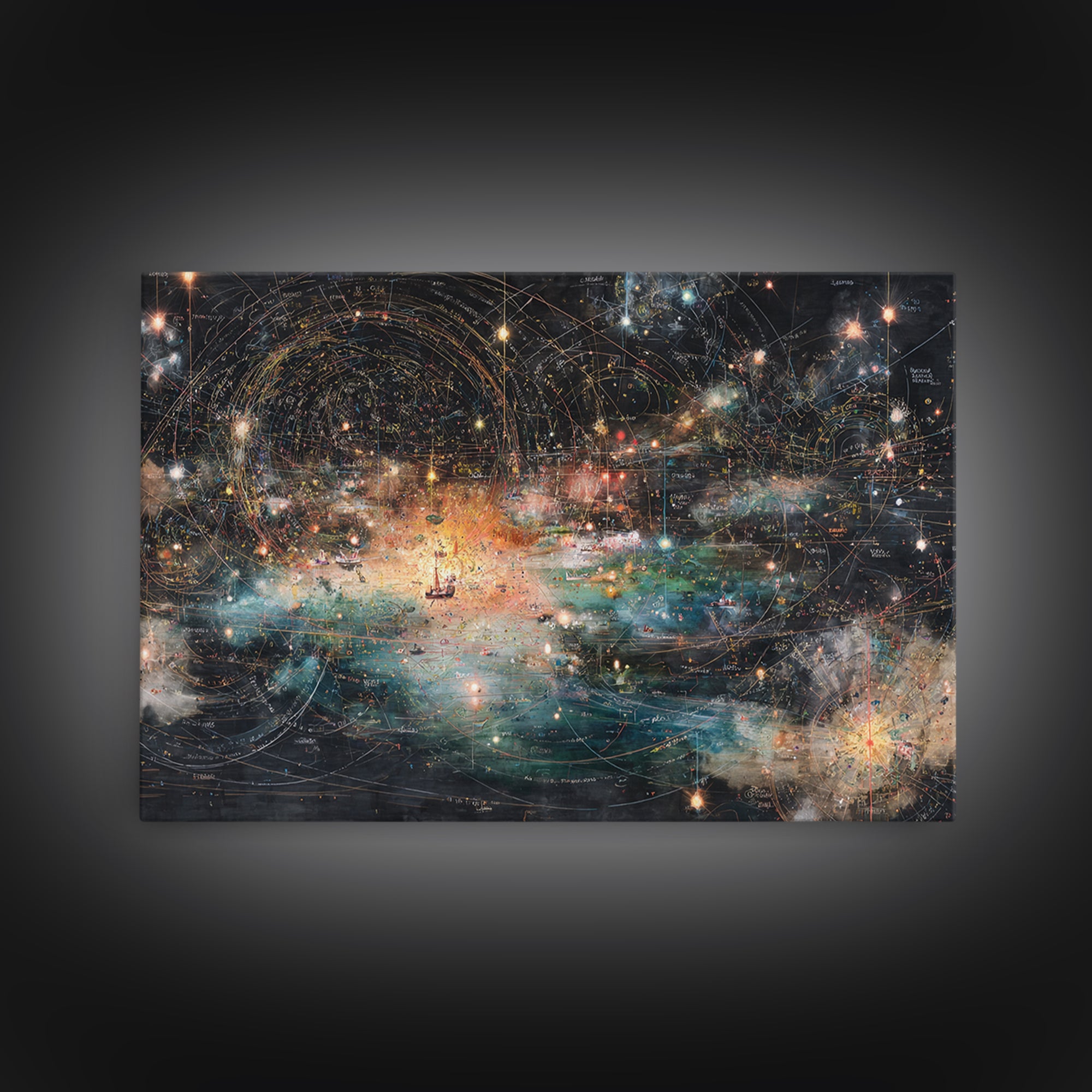 Cosmic Ocean Map With Stars And Light Trails, Abstract Wall Art, Modern Canvas Print, Mystical Office Decor, Galaxy Art Print