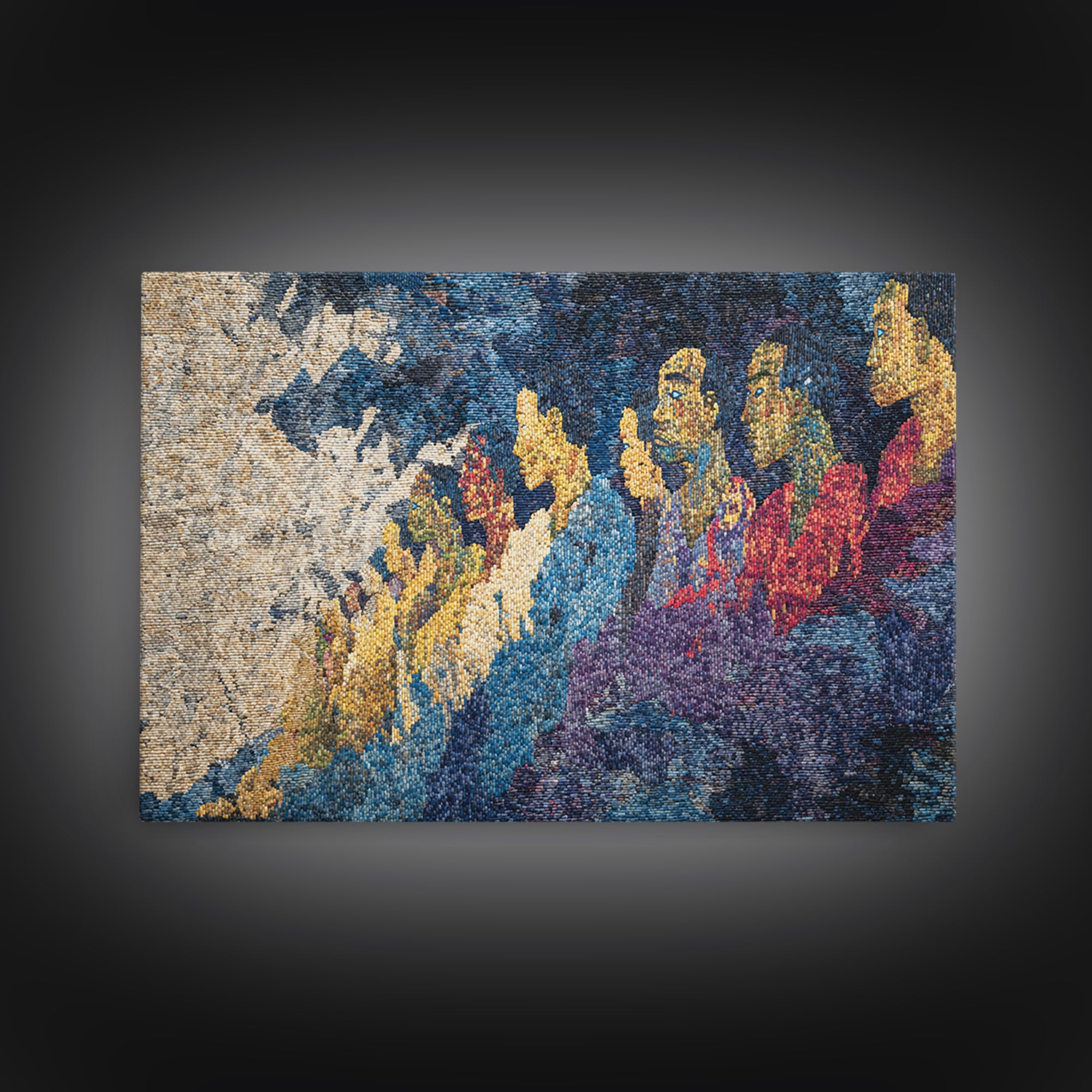 Woven Mountain Spirits Wall Art, Colorful African Textile Landscape Painting, Tribal Art Print, Cultural Home Decor Gift