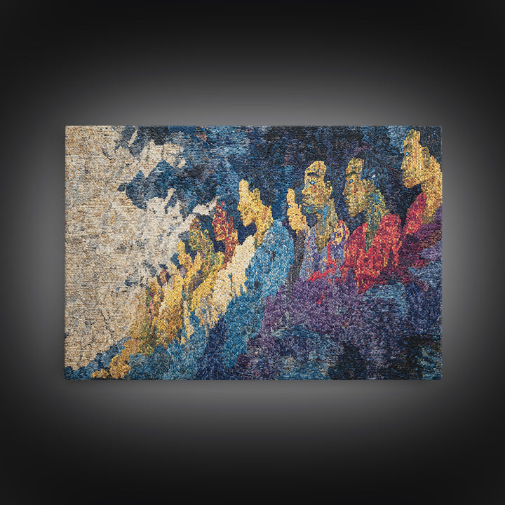 Woven Mountain Spirits Wall Art, Colorful African Textile Landscape Painting, Tribal Art Print, Cultural Home Decor Gift
