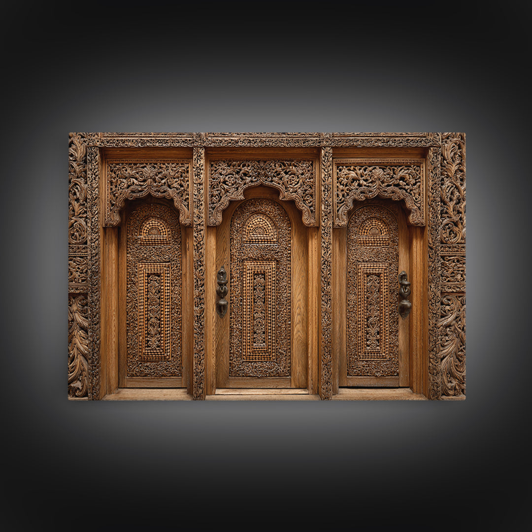 Carved Wooden Temple Doors Wall Art, Ornate African Inspired Architecture Print, Rustic Boho Home Decor, Cultural Gift For Hallway