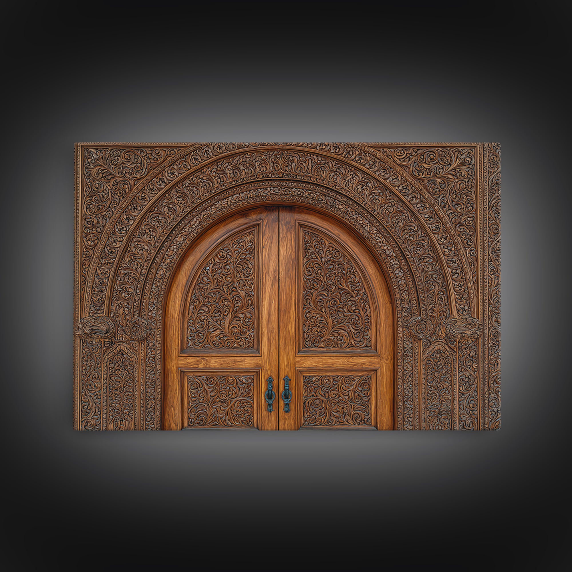 Arched Carved Wood Door Framed Canvas Print, Intricate Moroccan Pattern Wall Art, Rustic Bohemian Home Decor Gift For Living Room