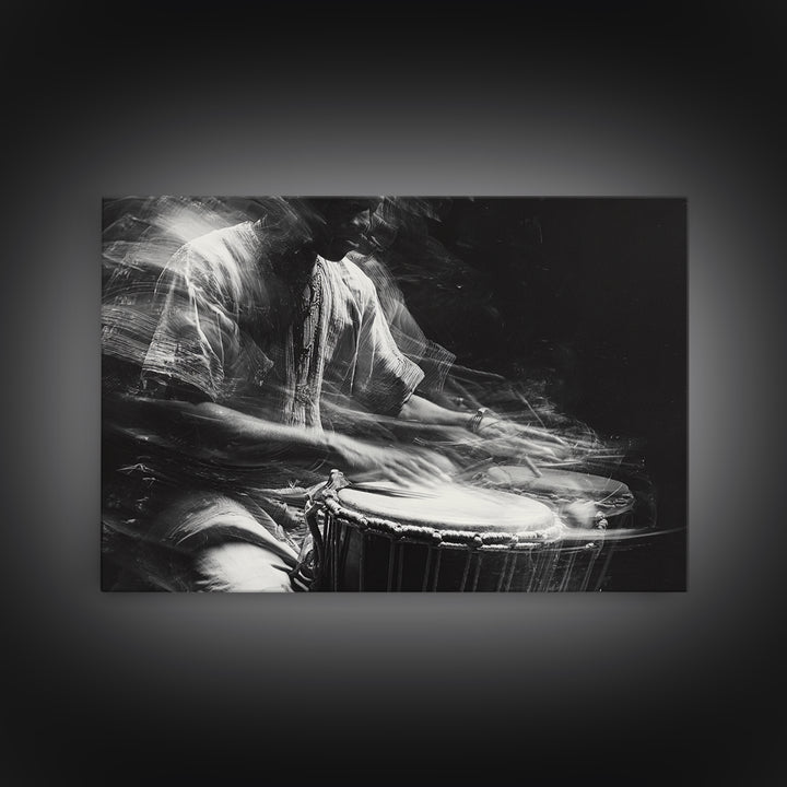 Black And White Drummer Wall Art, Motion Blur African Music Portrait, Afrocentric Canvas Print, Cultural Home Decor Gift