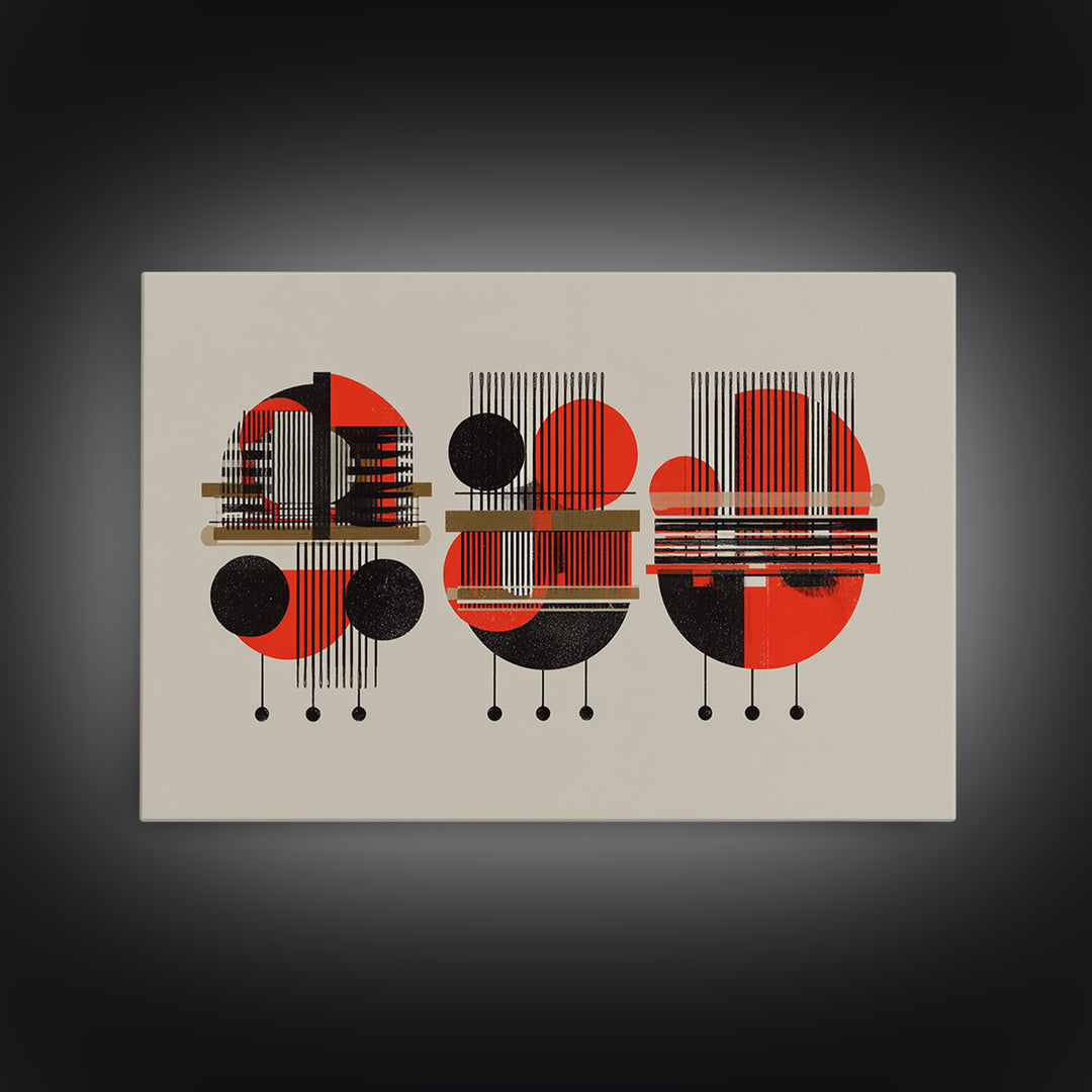 Red Black Geometric Abstract Canvas Print, Modern African Pattern Wall Art, Minimalist Mid Century Home Decor Gift For Living Room
