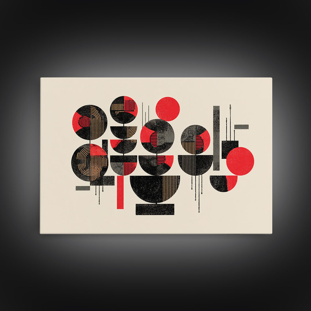 Red Black Geometric Circles Wall Art, Abstract African Art Print, Modern Boho Canvas, Afrocentric Home Decor Gift For Living Room