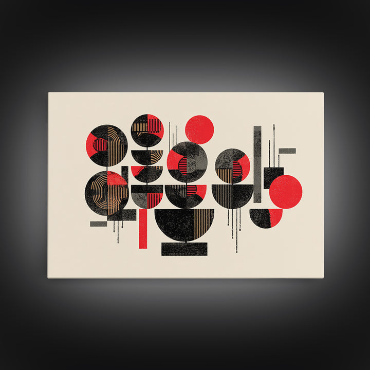 Red Black Geometric Circles Wall Art, Abstract African Art Print, Modern Boho Canvas, Afrocentric Home Decor Gift For Living Room