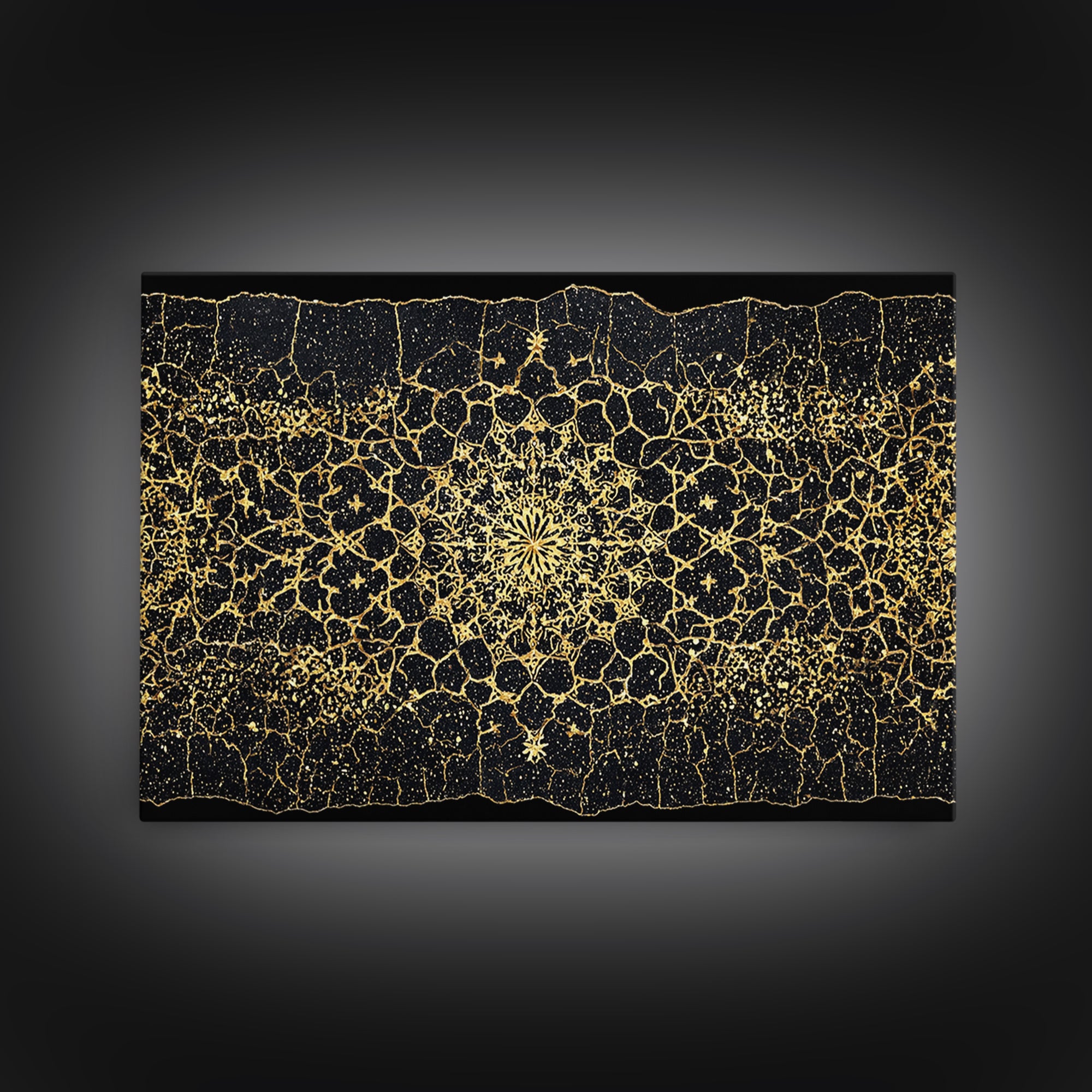 Black Gold Mandala Pattern Canvas Print, African Abstract Art, Luxury Geometric Wall Decor, Boho Home Decor Gift For Her