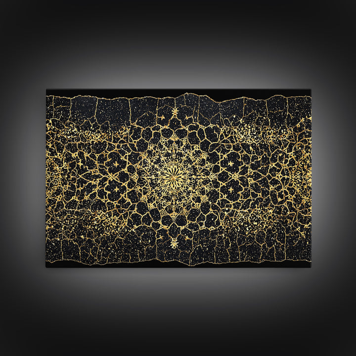 Black Gold Mandala Pattern Canvas Print, African Abstract Art, Luxury Geometric Wall Decor, Boho Home Decor Gift For Her