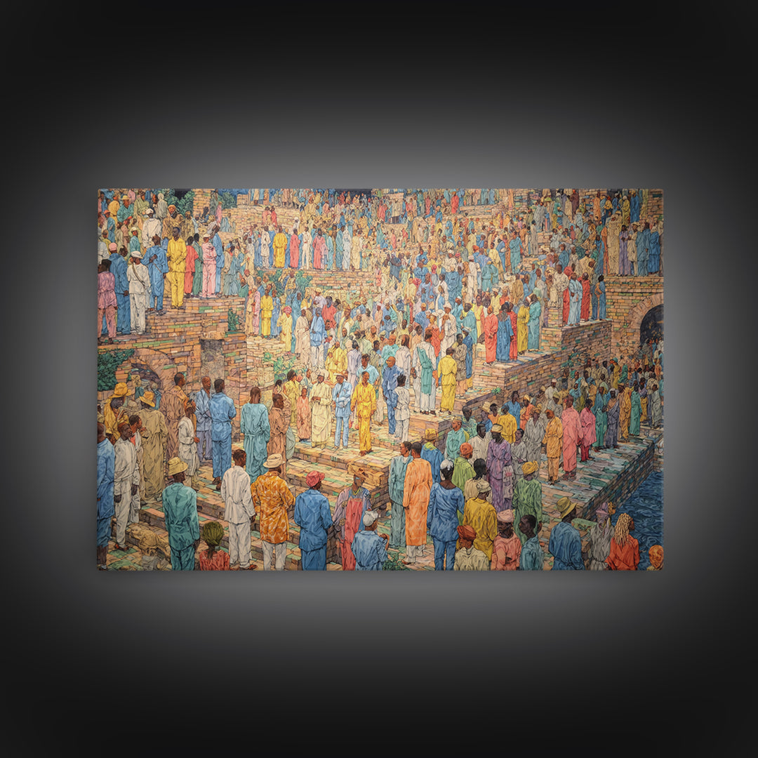 Colorful Pilgrimage Crowd Wall Art, African Culture Canvas Print, Vibrant Festival Scene, Cultural Home Decor Statement Piece