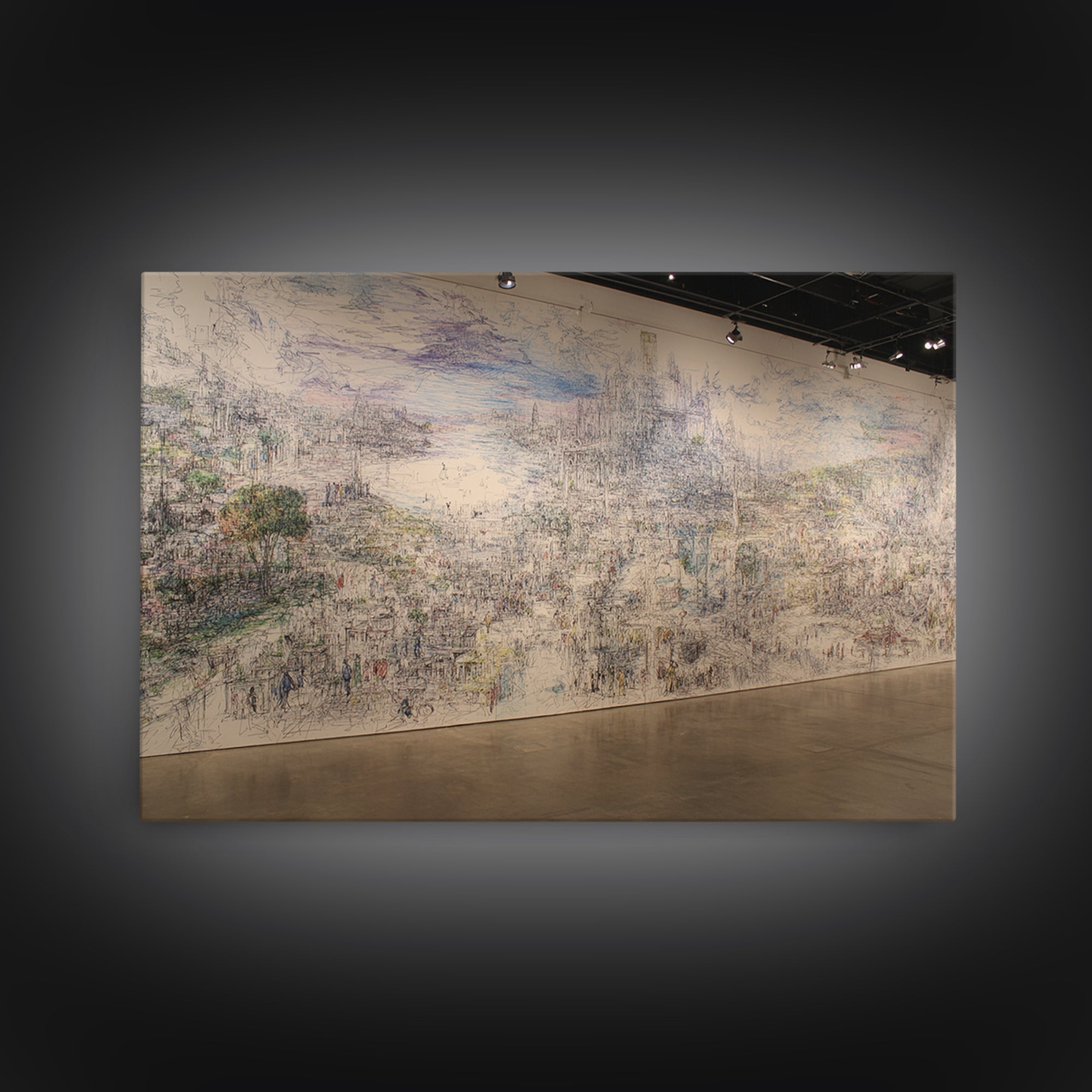 Panoramic Abstract City Mural Wall Art, Contemporary Canvas Print, Large Gallery Wall Decor, Modern Office Statement Piece