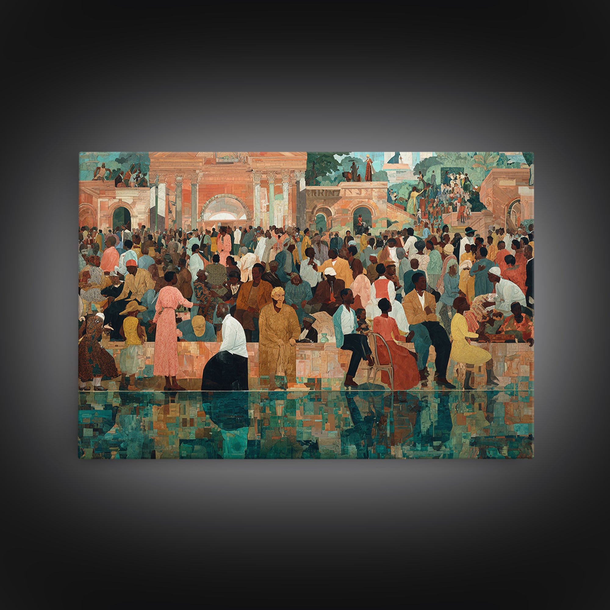 Vibrant African Plaza Crowd Wall Art, Cultural Celebration Canvas Print, Black People Decor, Afrocentric Home Decor Gift