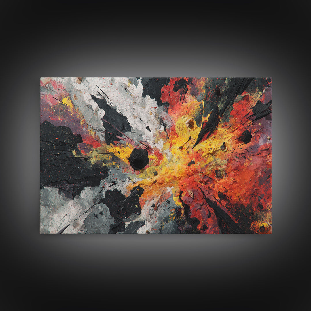 Explosive Red Gold Black Abstract Canvas Print, Bold Modern Art, Statement Wall Decor For Living Room Or Office Home Decor Gift