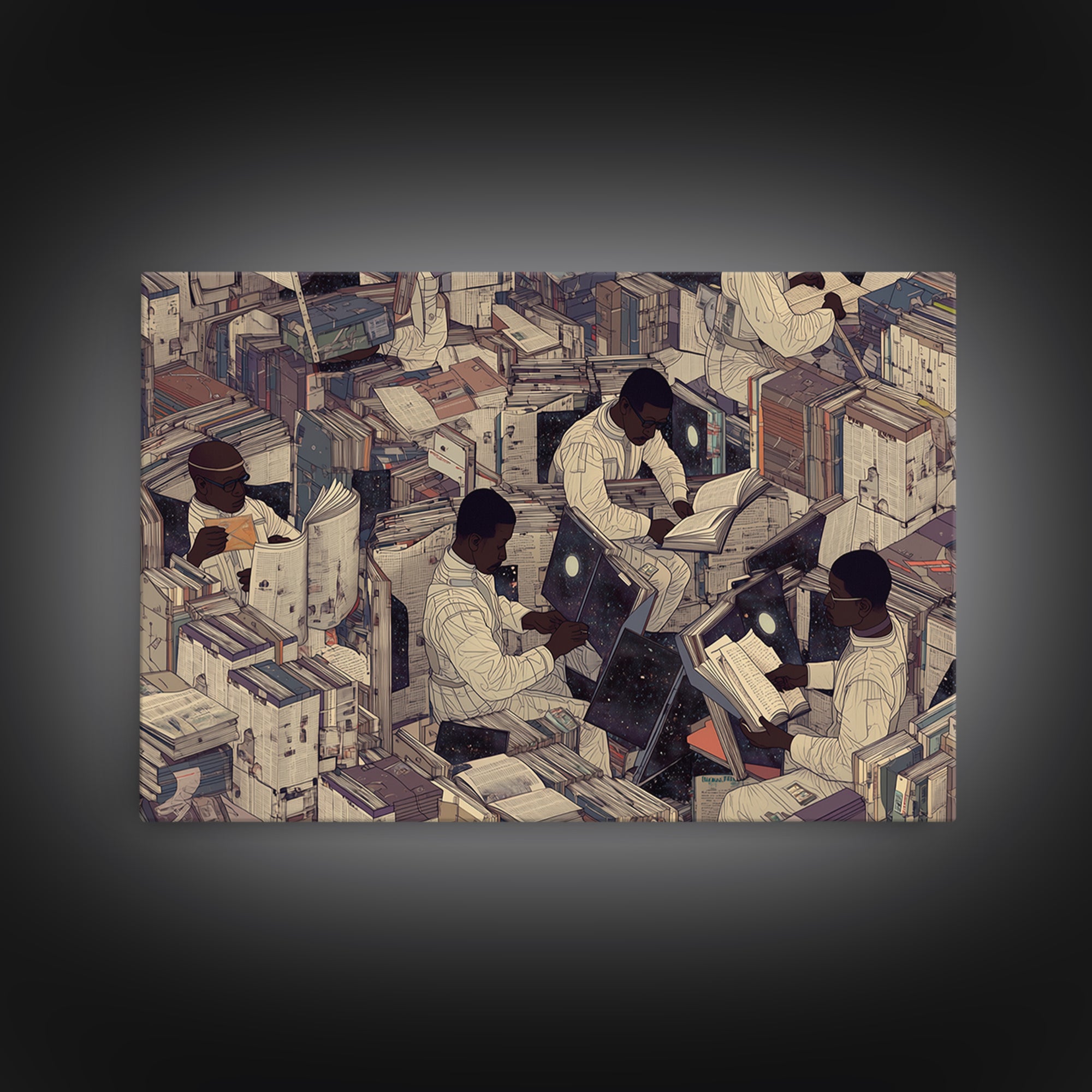 Surreal Black Scholars In Floating Book City Wall Art, Afrofuturism Decor, Black Culture Art, Unique Office Decor, Home Decor Gift