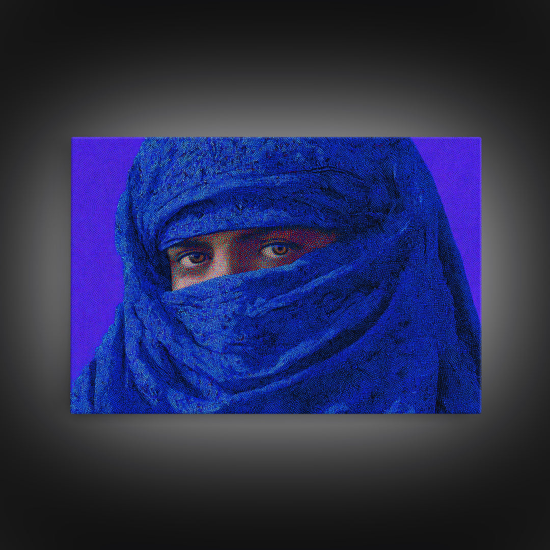 Blue Tuareg Veiled Face Portrait Wall Art, African Portrait, Moroccan Travel Poster, Contemporary Canvas Decor, Bold Home Decor