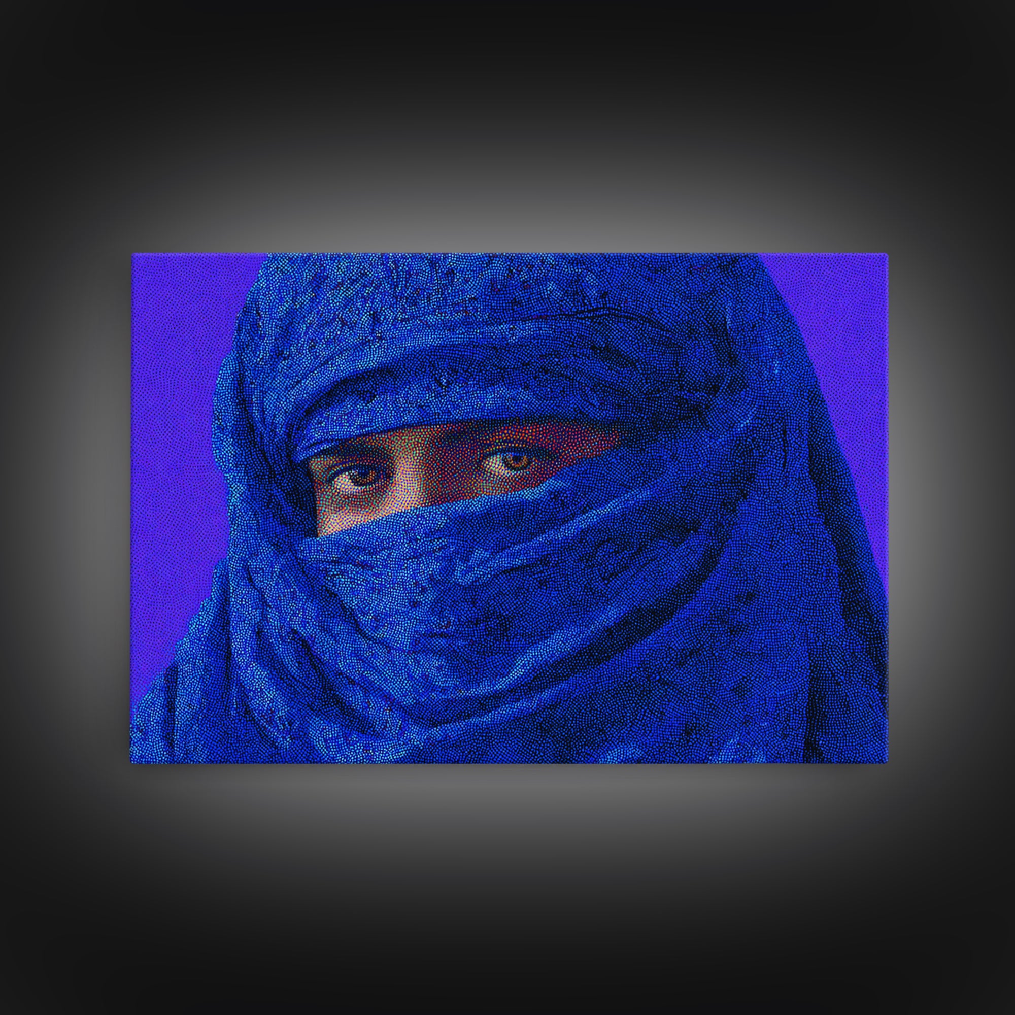 Blue Tuareg Veiled Face Portrait Wall Art, African Portrait, Moroccan Travel Poster, Contemporary Canvas Decor, Bold Home Decor