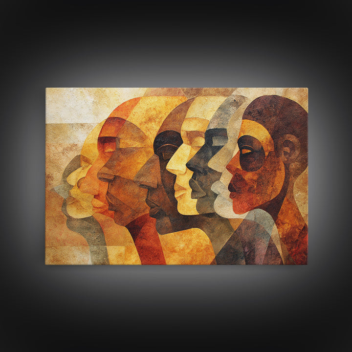 Layered African Profiles In Gold And Terracotta, Wall Art, Modern Canvas Print, Cultural Portrait Decor, Statement Gift For Home