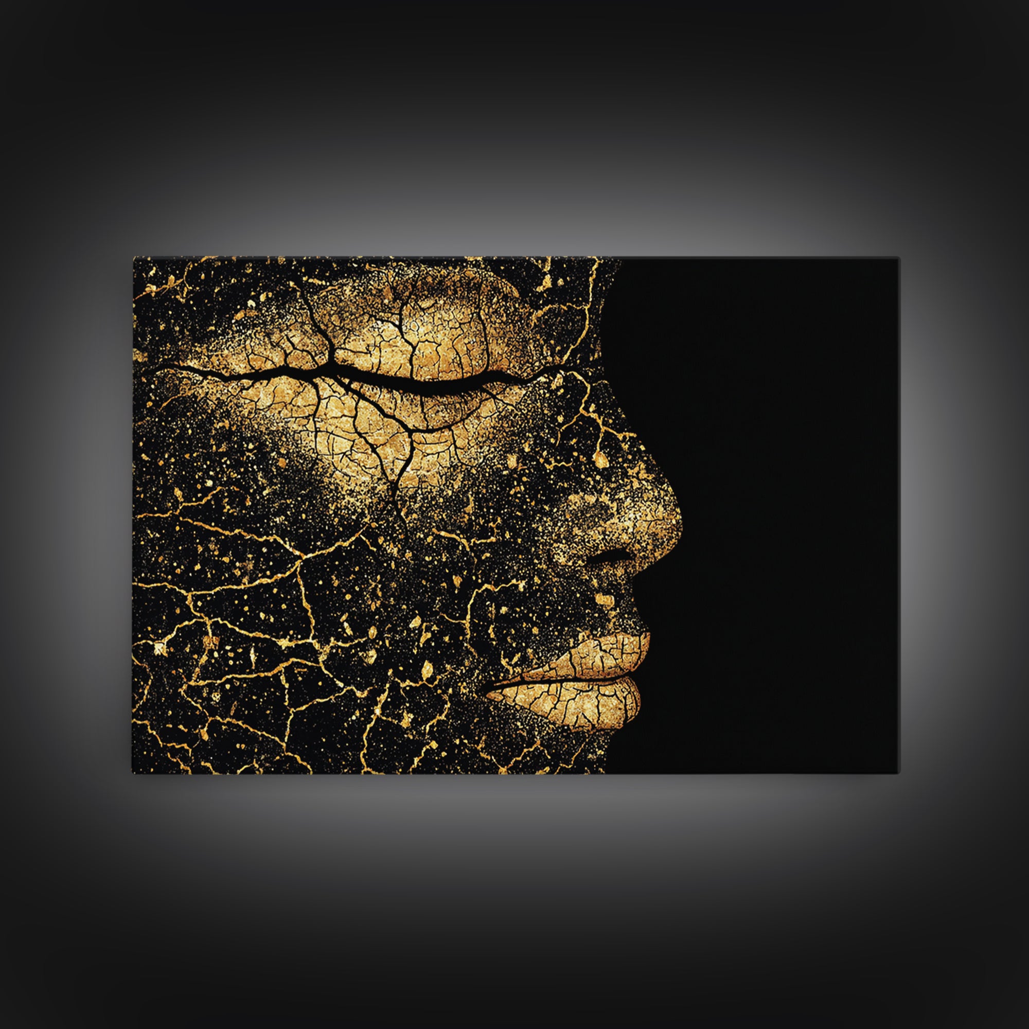 Golden Cracked Black Woman Profile Portrait Wall Art, Elegant Afrocentric Decor, Modern Black Art Print, Luxury Canvas Gift