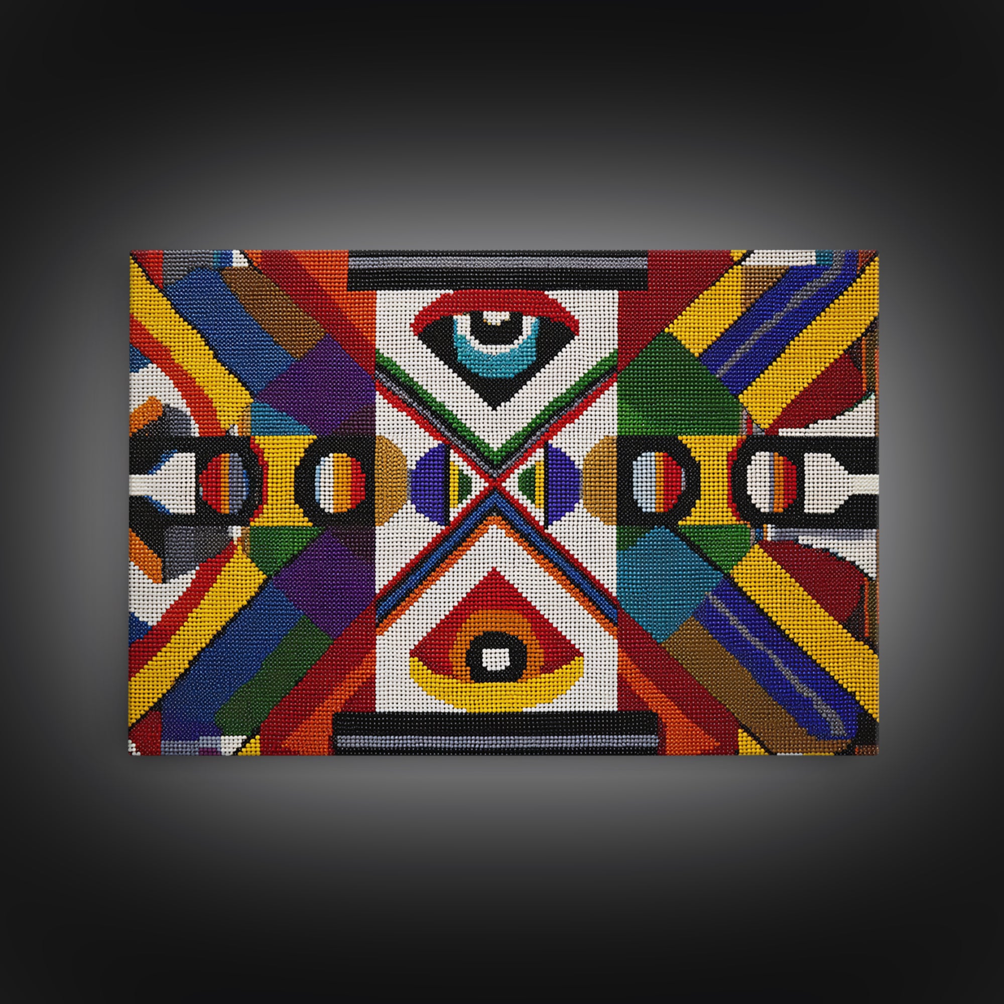 Bold Geometric Ankara Textile With All Seeing Eye Wall Art, Colorful African Patterns, Tribal Fabric Decor Canvas Print Gift