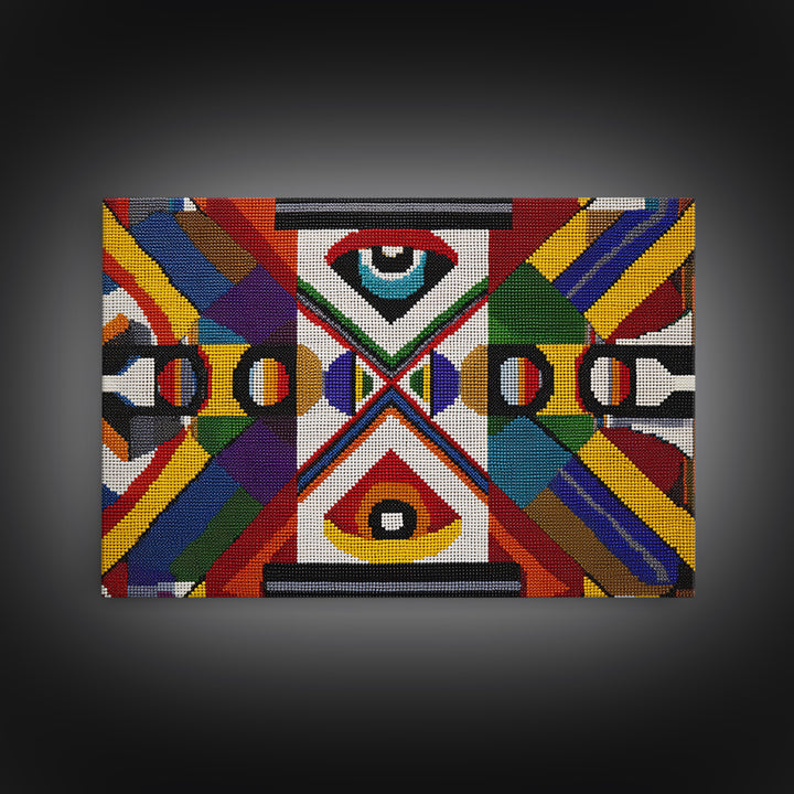 Bold Geometric Ankara Textile With All Seeing Eye Wall Art, Colorful African Patterns, Tribal Fabric Decor Canvas Print Gift