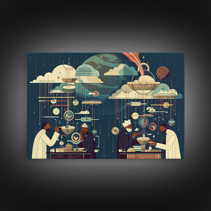 Afrofuturist African Scholars And Planets Wall Art, Black Science Lab Print, Cosmic Cultural Decor, Unique Home Decor Gift