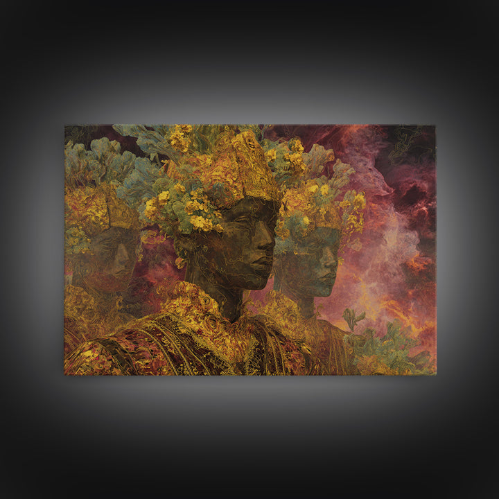 African Queen Portrait Wall Art, Floral Goddess Canvas Print, Modern African Beauty Decor, Dreamy Cultural Elegant Home Decor Gift