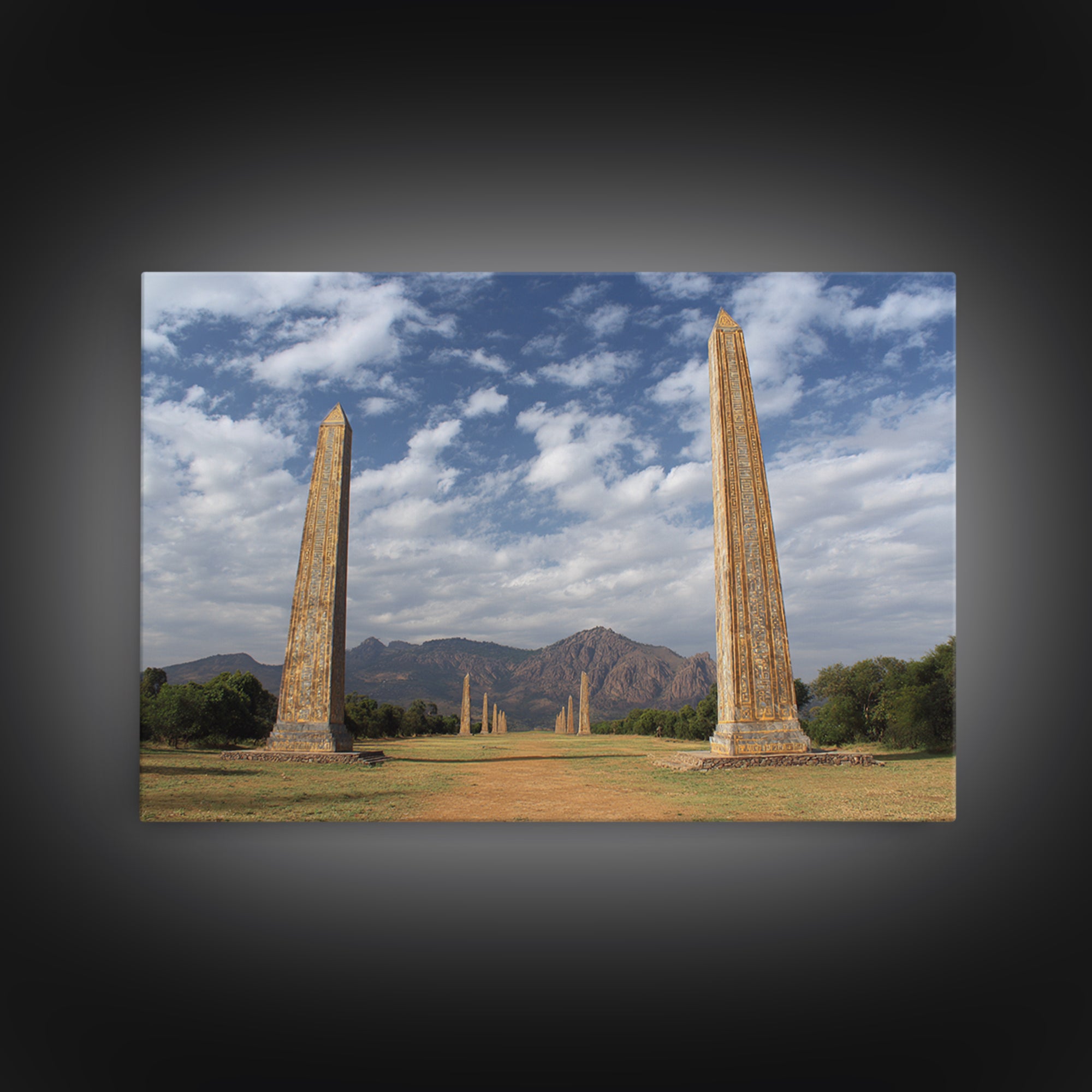 Ancient African Obelisks Wall Art, Monument Landscape Canvas Print, Ethiopia Inspired Travel Decor, Cultural Home Art Gift