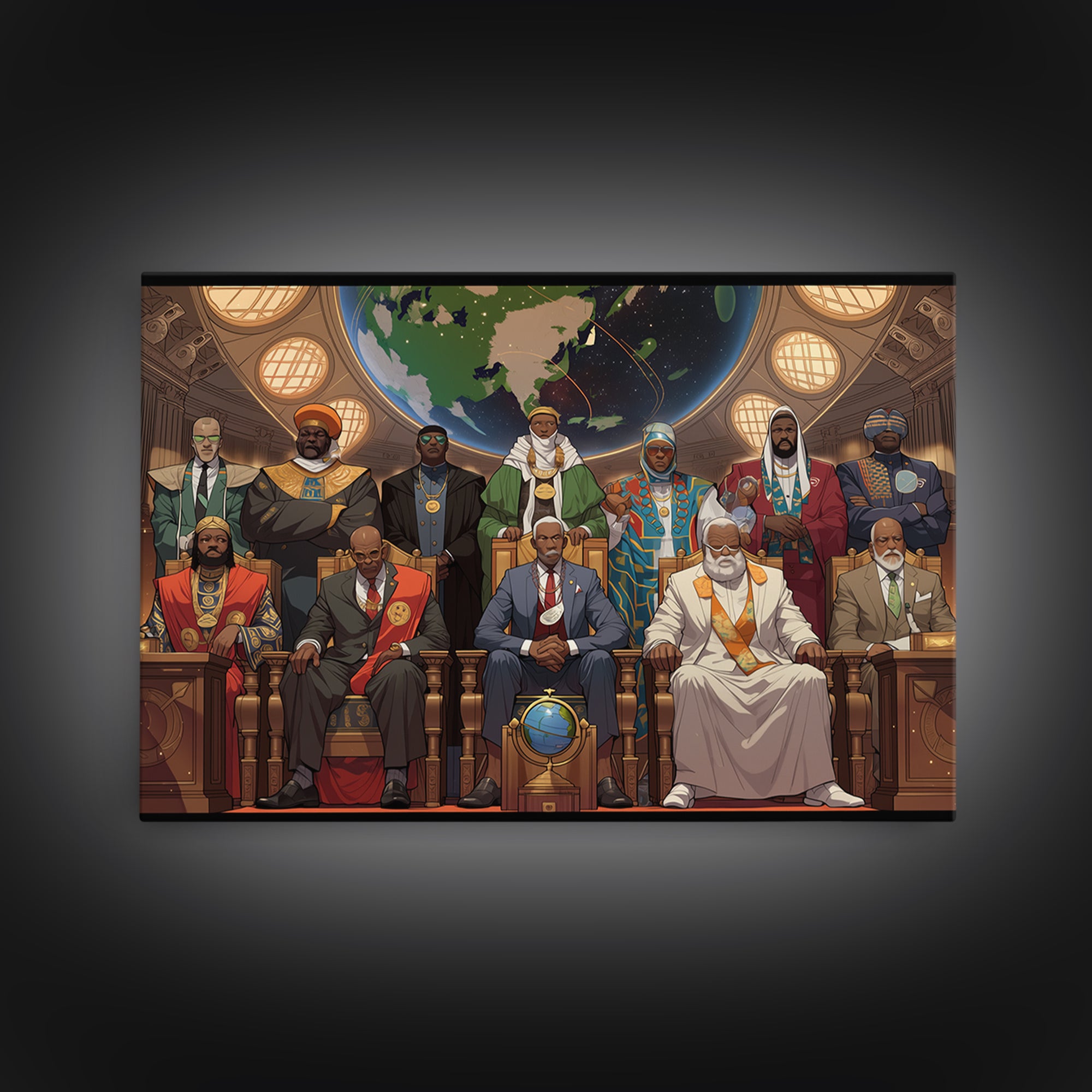 Afrofuturist African Council Portrait Canvas Print, Black Leaders, African American Art, Afrocentric Cultural Wall Decor