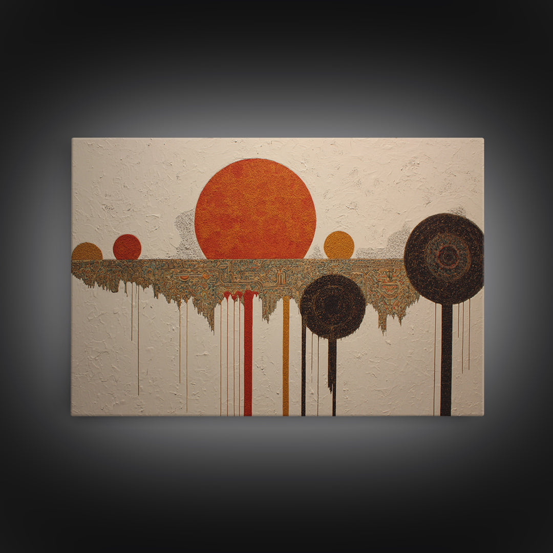 Orange Sun Circles And Tribal Pattern Wall Art, Abstract African Art, Burnt Orange Art, Bohemian Home Decor, Cultural Gift