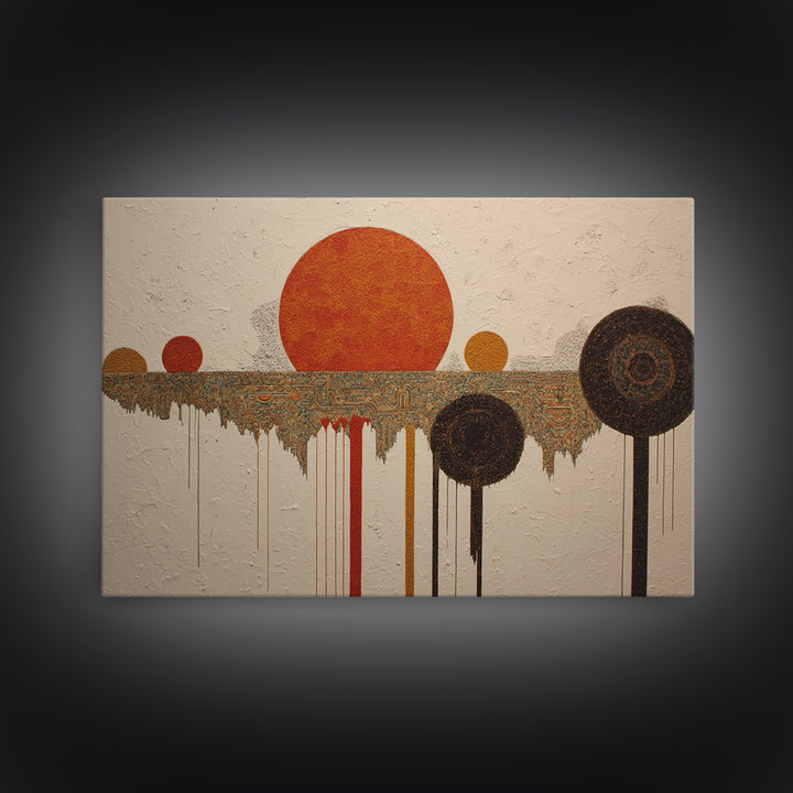 Orange Sun Circles And Tribal Pattern Wall Art, Abstract African Art, Burnt Orange Art, Bohemian Home Decor, Cultural Gift