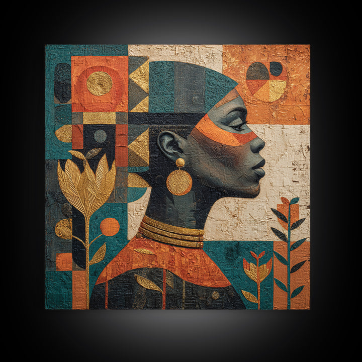 African Goddess Emerging from Botanical Forms and Canvas Print, African Inspired Art, Removable Wallpaper, Living Room Decor, AIA-1x1-39
