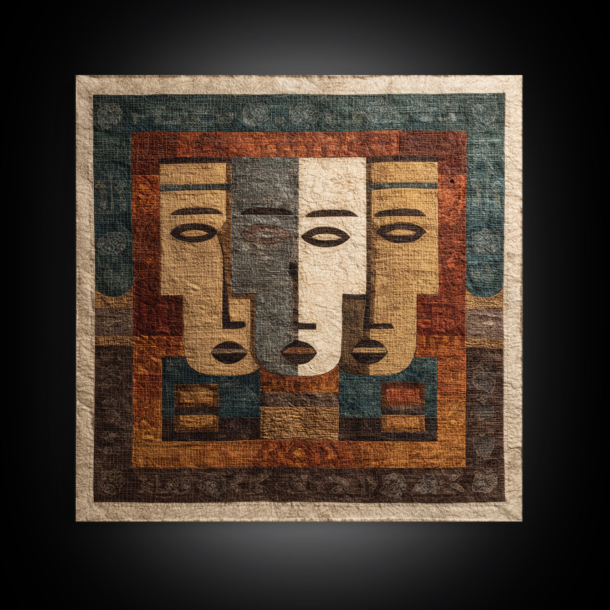 Minimalist African Line Art Faces on Parchment Canvas Print, African Inspired Art, African Wall Art, Living Room Decor, AIA-1x1-58