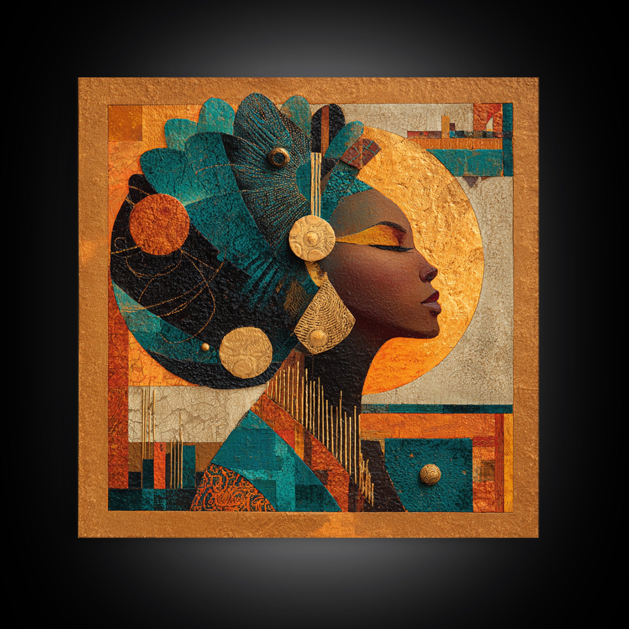 Contemporary Afro Futurist Woman Framed Canvas Print, African Inspired Art, Living Room Art, Living Room Decor, Oil Painting, AIA-1x1-74